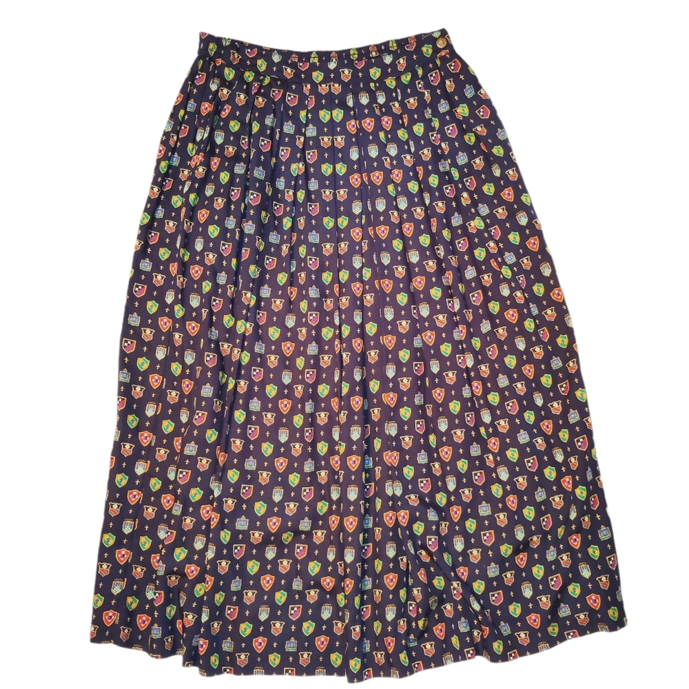 Vintage Chaus Rayon Pleated Novelty Midi Skirt - Picture 1 of 10
